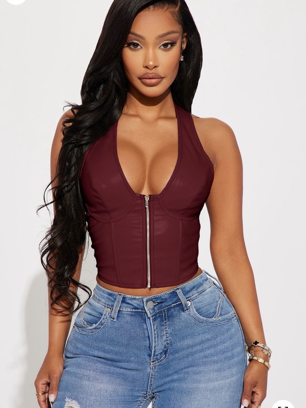 Women's Zip-Front Sleeveless Crop Top - Burgundy